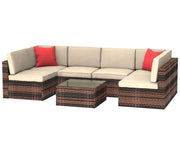 6 Seater Garden Furniture Rattan Sectional Sofa Set for Lawn Backyard Poolside