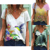 Womens Summer Printed V-Neck Colorful Short Sleeve T-shirt