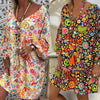 Womens Summer Boho V-Neck Floral Printed Long Sleeve Dress
