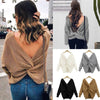 Women Sexy Cross V-neck Long-sleeved Knitted Twisted Back Sweater