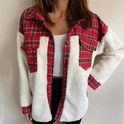 Autumn & Winter Warm Plaid Plush Stitching Jacket with Pockets