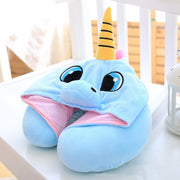 Cute Cartoon Unicorn Creative U Shaped Neck Pillow With Hat