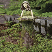Ornamento della statua della resina della mangiatoia per uccelli della ragazza della foresta delle fiabe all'aperto