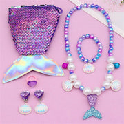 Girls Lovely Mermaid Tail Pearl Necklace Jewelry Set