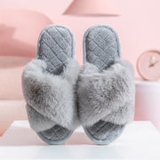Womens Cross Band Fuzzy Slippers Ladies Comfy Open Toe House Slide Slippers