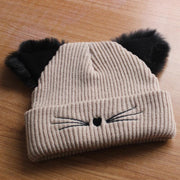 Women Winter Embroidered Cute Cat Ears Knitted Hat