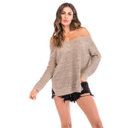 Fashion Womens Off The Shoulder Sweater Oversized V-Neck Sweater