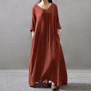 Womens V-Neck Long Sleeve Floor-length Loose Maxi Dress
