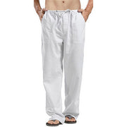 Mens Loose Casual Linen Trousers with Drawstring Pockets