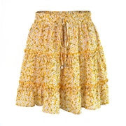 Womens Boho Beach Floral Print Tiered Ruffle Mini Skirt