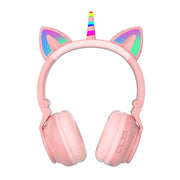 LED Kid Girl Cute Cat Ears Cuffie wireless luminose con unicorno