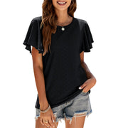 Women's Summer Round Neck Ruffle Plain Short Sleeve Casual Loose T-Shirt