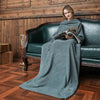 Winter Solid Color Flannel Lazy Long Sofa TV Wearable Blanket with Sleeves