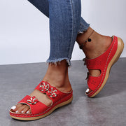 Womens Flower Flat Round Open Toes Wedge Casual Sandals