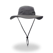 Cappello da pescatore unisex da esterno con protezione solare a tesa larga con cordino antivento