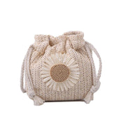 Women Fashion Drawstring Sunflower Straw Bag Shoulder Bag