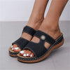 Womens PU Leather Embroidery Peep-Toe Thick Platform Hollow Slippers
