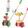 Wooden Drag Trolley Toys Cartoon Animal Single Pole Baby Walker