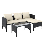 3 Pieces Outdoor PE Rattan Furniture Patio Conversation Set with Loveseat Sofa