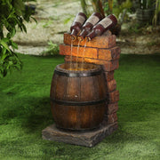 Outdoor Water Fountain Resin Wine Bottle and Barrel Sculpture