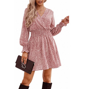 Women V-neck Floral Long Sleeve Loose Casual Dress