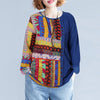 Womens Floral Ethnic Style Stitching Printing Long Sleeve Top