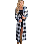 Women’s Plaid Cardigan Coat Casual Long Sleeve Duster Coat
