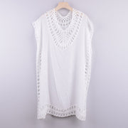 Women's Solid Color Embroidered Hollow Lace Fishnet Knit Coverups