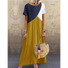 Women's Vintage Color Block Print Short Sleeve Maxi Dress
